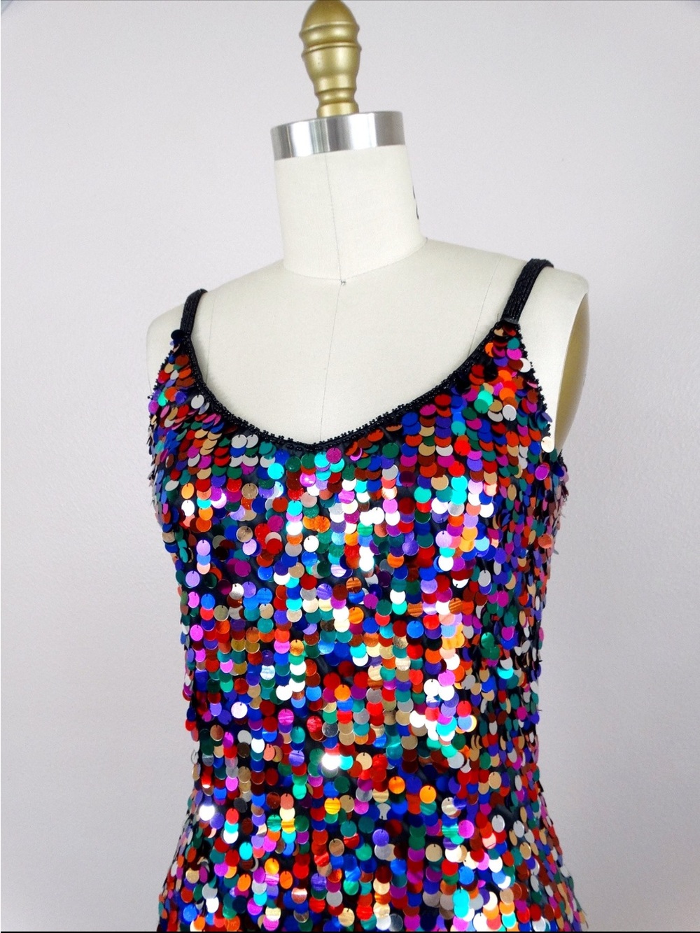 Cache VINTAGE RARE Multicolor Beaded Sequin Mini Dress Sz 10 - Picture 3 of 10